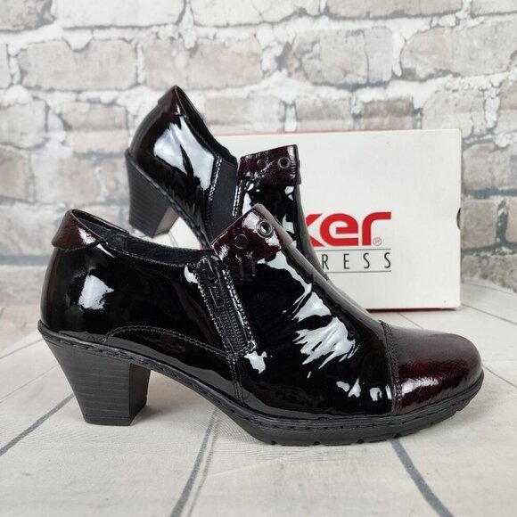 Rieker Patent Leather Derby Ankle Shoes Shoeties Two-Tone Black Burgundy Size 38 - Picture 3 of 16